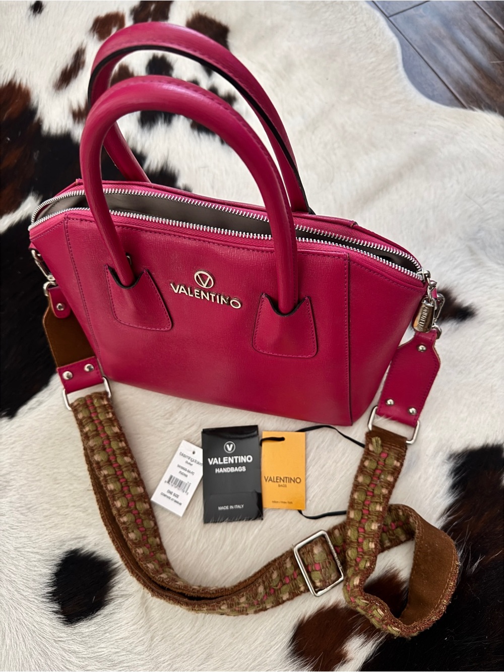 Mario Valentino Fuchsia Leather Satchel Crossbody Bag Made in Italy